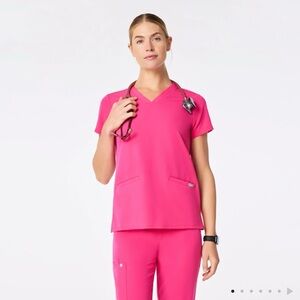 Figs Bright Pink Short Sleeve Women's Top